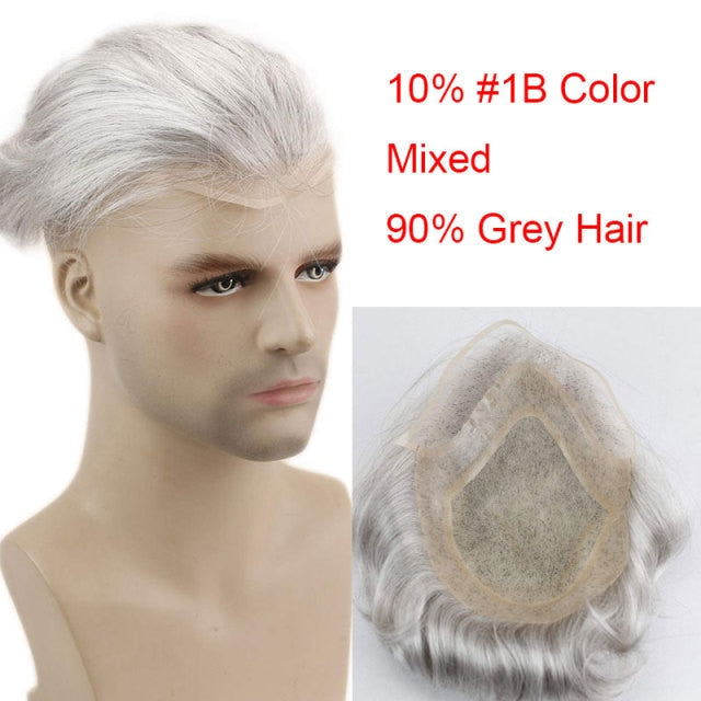 Postiche pour hommes avec ligne de replacement et cheveux type caucasien