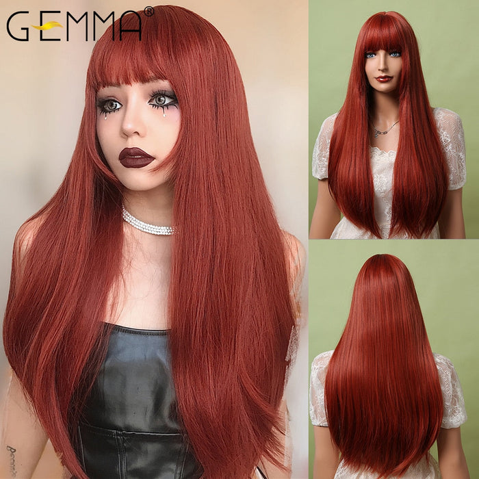 GEMMA 13 Long Straight Grey Synthetic Wigs for Women Girls Cosplay Party Lolita Hair Wigs with Bangs Heat Resistant Fiber Hair Wig