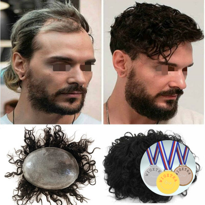 Color 1B Durable Super Thin Skin Full Poly Base V Knots Mens Hair Replacement System Homme Toupet Hombre peruk  Toupee postiche