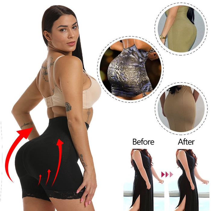 Women High Waist Lace Butt Lifter Body Shaper Tummy Control Panties Boyshort ASS Pad Shorts Hip Enhancer Shapewear