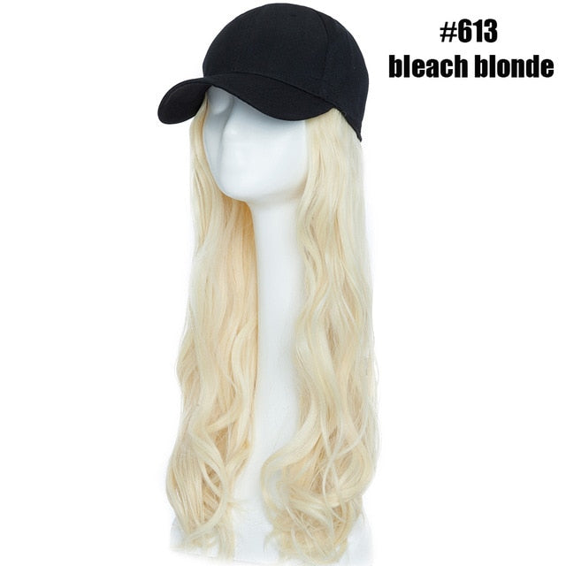 BENEHAIR Baseball Cap With Hair Long Wavy Fake Hair Hat Wig Synthetic Hair Extensions Hat With Hair Natural Hairpiece For Women