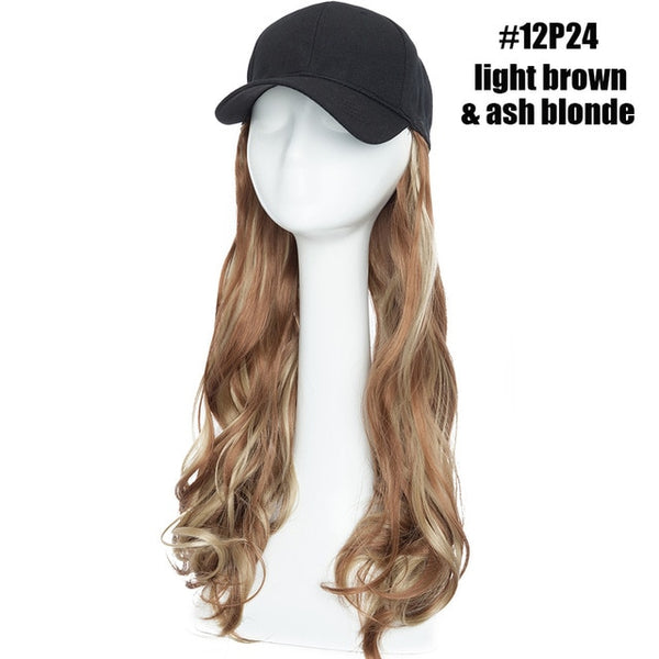 BENEHAIR Baseball Cap With Hair Long Wavy Fake Hair Hat Wig Synthetic Hair Extensions Hat With Hair Natural Hairpiece For Women