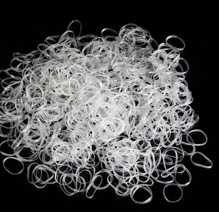 Lot de 1000 élastiques transparents en silicone anti-noeuds (pour ceux qui craignent des cheveux). Plusieurs mélanges de couleurs disponibles