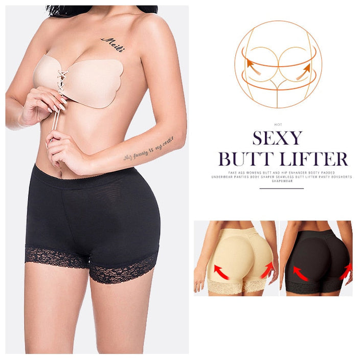 Women High Waist Lace Butt Lifter Body Shaper Tummy Control Panties Boyshort ASS Pad Shorts Hip Enhancer Shapewear