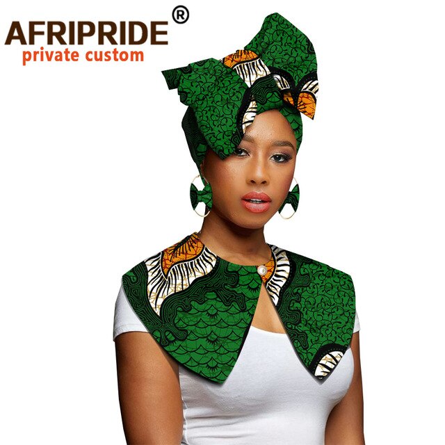 Parure Chic africaine comprenant une paire de boucle d'oreilles, un châle et un turban en Wax 100% coton. Différents modèles.