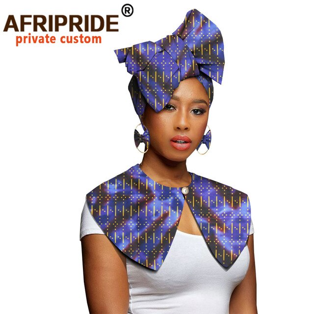 Parure Chic africaine comprenant une paire de boucle d'oreilles, un châle et un turban en Wax 100% coton. Différents modèles.