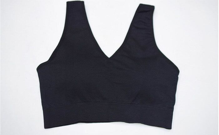 Seamless Solid Sports Gym Bra Crop Top Push Up Workout Beauty Back Top Shockproof Training Fitness Running Vest Shirt