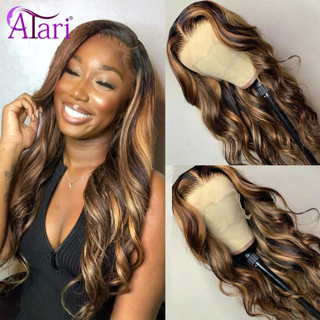 Transparent Lace Wigs Malaysian Body Wave Wigs 13x6 Ombre Highlight Color Pre-plucked Lace Front Wig 180% Virgin Human Hair Wigs