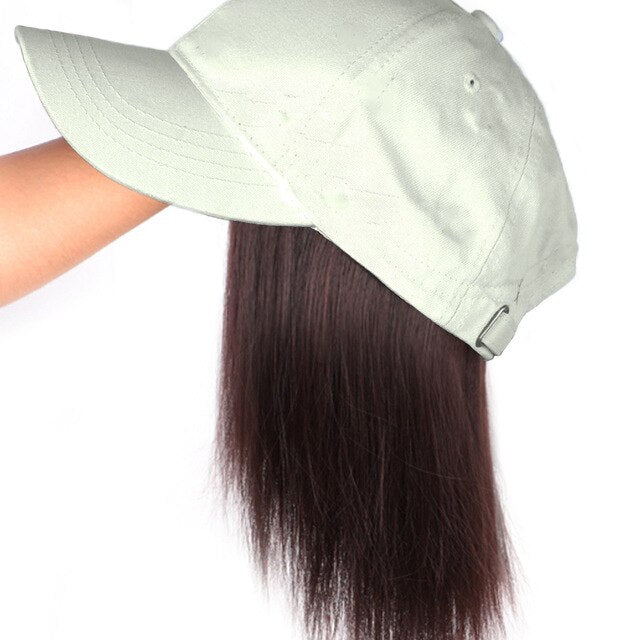 MODERN QUEEN 8"Short Synthetic Baseball Cap with Bob Hair Wig Straight Bob Hair Cap Wig Heat Resistant Fiber Hair Wig for Women