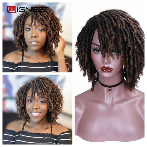 Wignee Short Synthetic Wigs Soft Faux locs Black For Black Women Dreadlock Dreads Braiding Crochet Twist  African Fiber Hair Wig