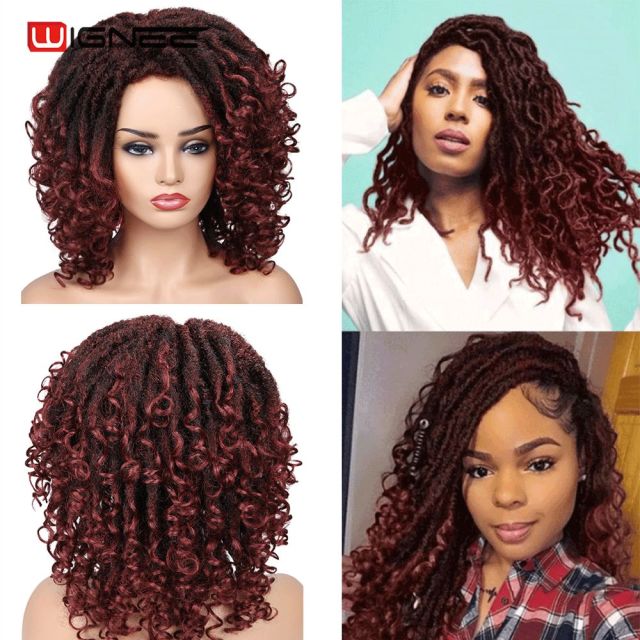 Wignee Short Synthetic Wigs Soft Faux locs Black For Black Women Dreadlock Dreads Braiding Crochet Twist  African Fiber Hair Wig