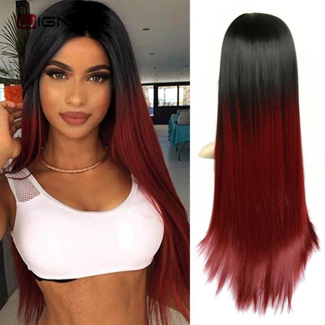 Wignee Long Synthetic Fiber Wigs Ombre Light Purple Partial Division With Oblique Bangs For Women Daily/Cosplay Natural Hair Wig