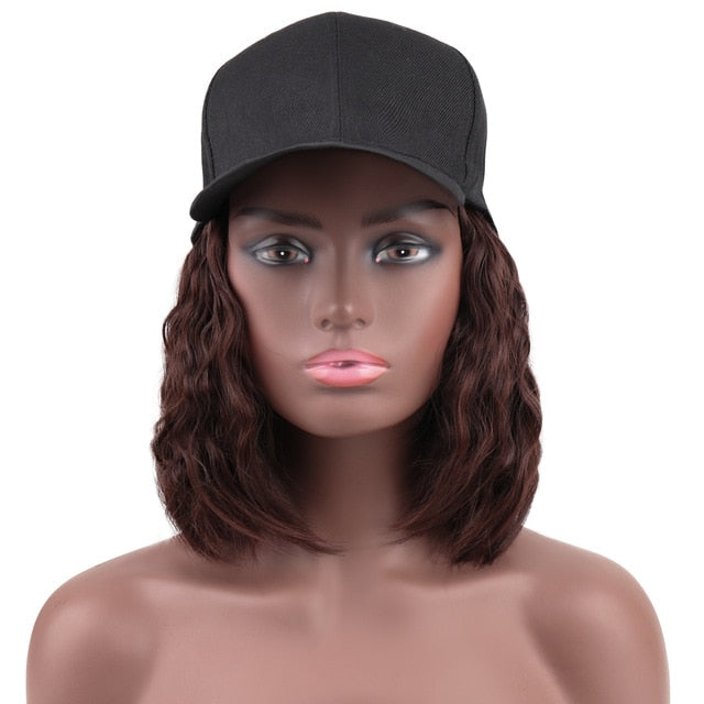 MODERN QUEEN 8"Short Synthetic Baseball Cap with Bob Hair Wig Straight Bob Hair Cap Wig Heat Resistant Fiber Hair Wig for Women