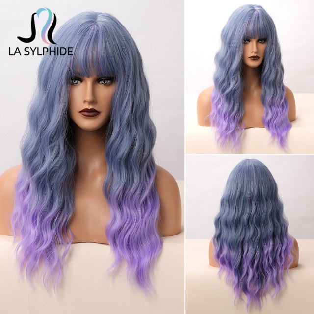 La Sylphide Halloween Cosplay Wig Long Wave Root Black Ombre Pink Synthetic Hair Wigs for Woman Heat Resistant Fiber Wig