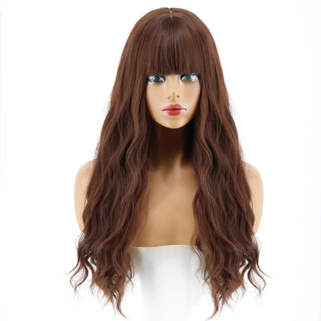 Synthetic Long Wig Blue Wave Wig With Bangs Synthetic Heat-resistant Fiber Hair Cosplay Black Female Long Wig