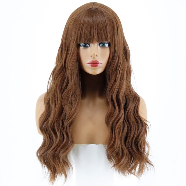Synthetic Long Wig Blue Wave Wig With Bangs Synthetic Heat-resistant Fiber Hair Cosplay Black Female Long Wig
