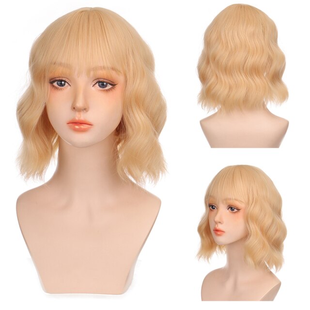 XUANGUANG Synthetic Heat-Resistant Fiber Short Wave With Bangs Wig Cosplay Wig Multi-Color Splicing Wig Suitable For Women