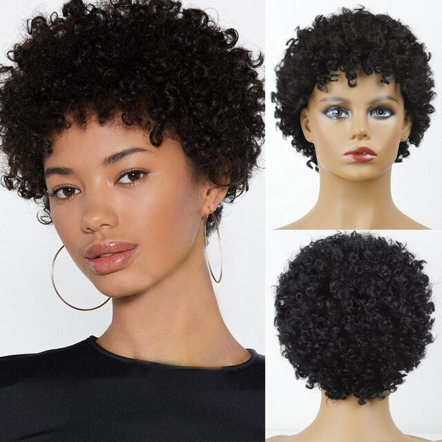 Short Black Curly Wig Suitable For Female Curly Wig Full Hair Bangs Curly Wig Synthetic Wig
