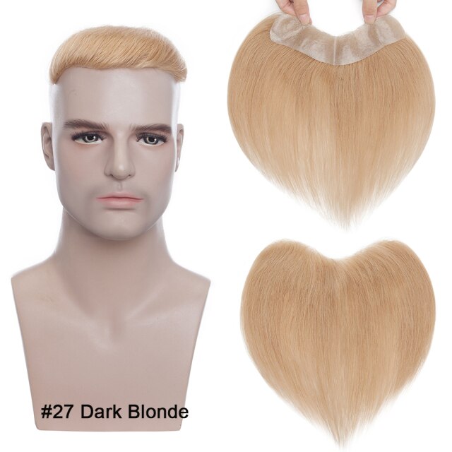 Postiche  pour hommes avec ligne de replacement et cheveux type caucasien ; couleur blond platine