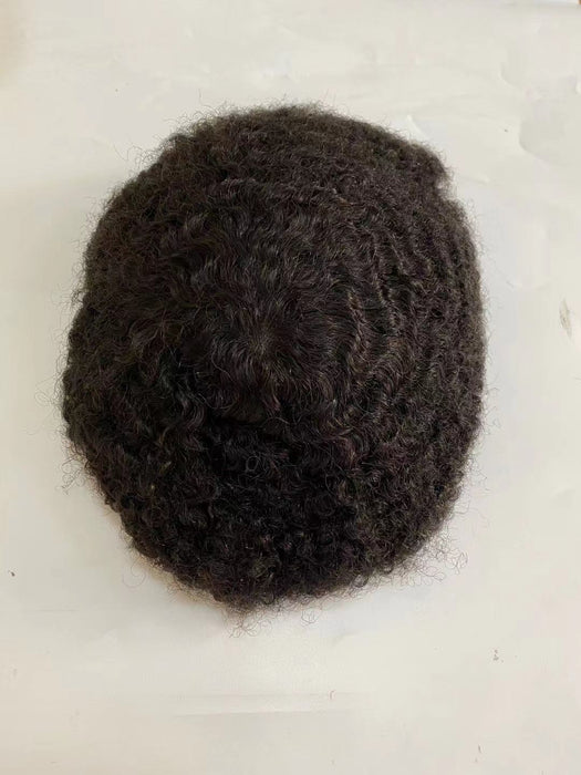 Postiche  pour hommes avec ligne de replacement et cheveux afro type kinky wavy ; couleur brune (idéale pour les coupes trés courtes)